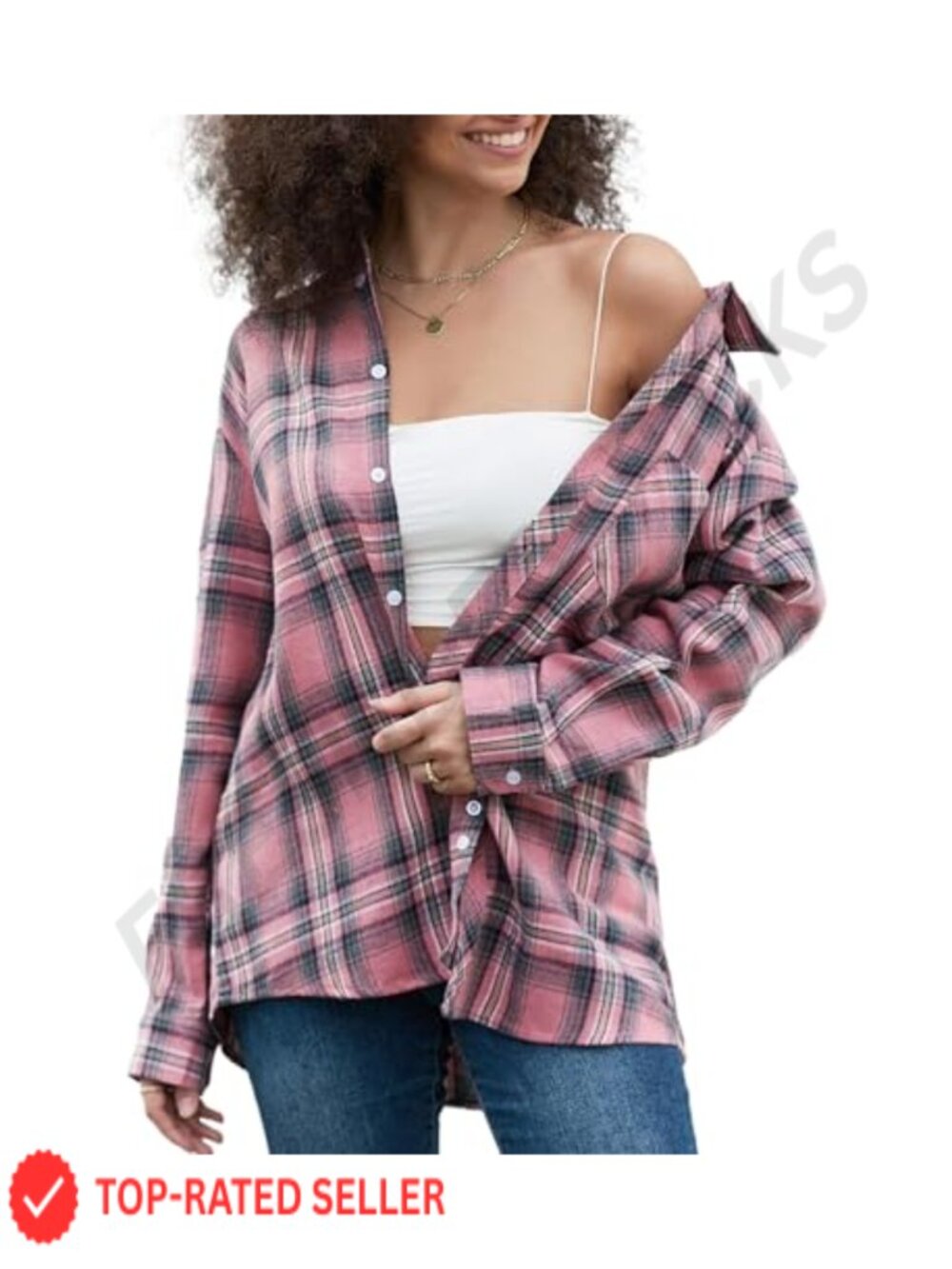Women's Long Sleeve Flannel Plaid Button Down Shirt Cotton V-Neck